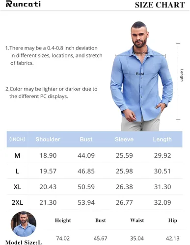 Vista 6 de Runcati Camisas de vestir ligeras y casuales de manga larga para hombre
