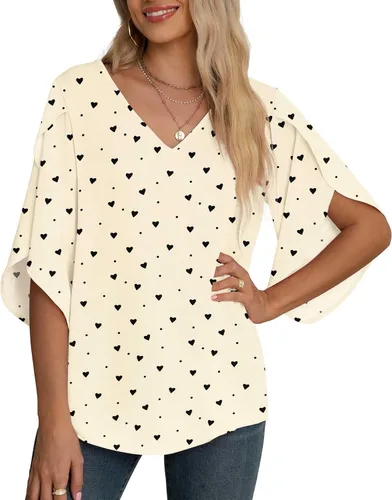 Vista 50 de Blusas de gasa con mangas 3/4 arrugadas de otoño para mujer de Jouica 01amy Verde