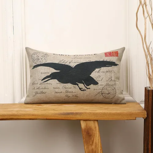 Vista 2 de TRENDIN Funda de almohada de cuervo de 12 x 20 pulgadas para sofá, decoración de Halloween, funda de cojín lumbar de lino, decoración para el hogar