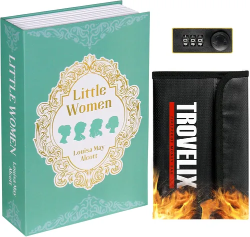 Vista 16 de Caja fuerte de libro con cerradura de combinación, caja fuerte oculta (9.5 x 6.2 x 2.2 pulgadas) con bolsa ignífuga, caja fuerte de diversión