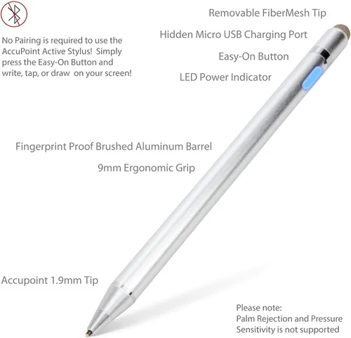 Vista 2 de BoxWave Lápiz óptico compatible con ASUS ROG Flow Z13 (2022), AccuPoint Active Stylus, lápiz digital electrónico con punta ultrafina, color plateado