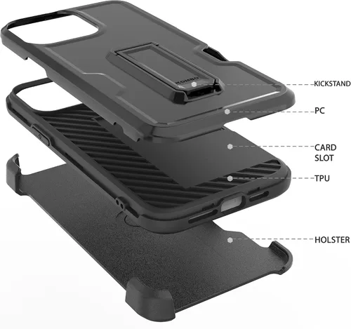 Vista 2 de Compatible con Apple iPhone 13 Pro Max Armor Kombo Kickstand Funda con clip para cinturón, híbrida, resistente, resistente, a prueba de golpes