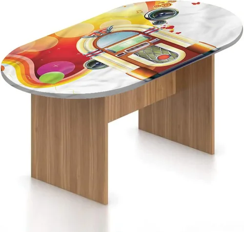 Vista 9 de Mantel ovalado ajustable, mantel abstracto de poliéster elástico, estampado de surfista artístico, ondulado como punto vívido y estampado de sol