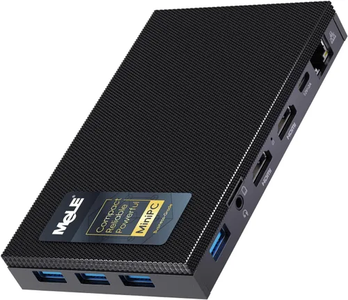 Vista 10 de MeLE Quieter3C Mini PC sin ventilador, Celeron N5100, 8 GB de RAM, 256 GB de almacenamiento USB-C de función completa, WiFi 5, soporte de pantalla