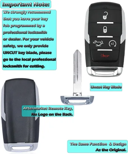 Vista 6 de Llavero inteligente para Dodge RAM 1500 2019-2024, Alliskeys Proximity Keyless Entry Control remoto de repuesto compatible con Dodge RAM 1500 Pickup