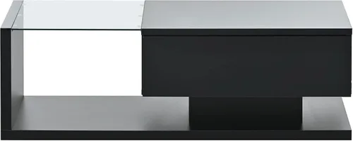 Vista 9 de Mesa de centro con almacenamiento para sala de estar, mesa central de madera moderna con vidrio templado, 2 niveles, mesa de té contemporánea