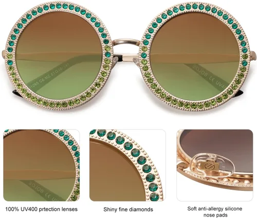 Vista 4 de SOJOS Shining Oversized Round Rhinestone Sunglasses Festival Gem Sunnies SJ1095
