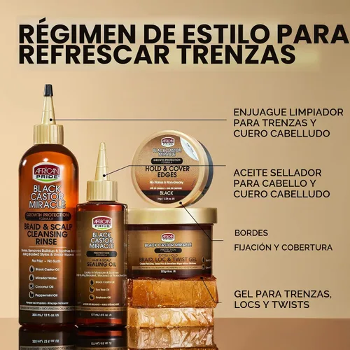 Vista 5 de African Pride Black Castor Miracle Hold & Cover Edge Gel para el cabello con aceite de ricino negro y control de bordes de agua de coco