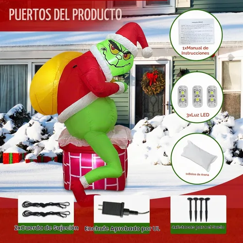 Vista 4 de Inflable de Navidad, chimenea de Papá Noel verde, decoración al aire