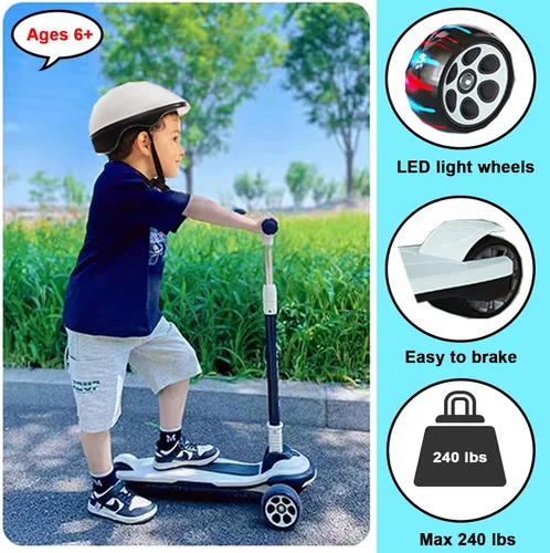 Vista 4 de Patinete plegable para niños de 3 a 12 años, 5 alturas ajustables con 3 ruedas de luz LED, actividades al aire libre para niños y niñas, carga