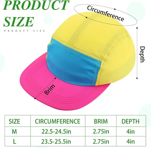 Vista 2 de Cindeer 80s 90s Neon Hat Nylon Cap Retro Adjustable Cap for Women Men 80s Costumes Accessories 90s Theme Party