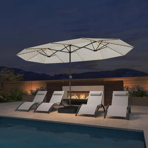 Vista 39 de PURPLE LEAF - Sombrilla de mercado de patio de 13 pies con base rectangular doble cara, sombrilla de mesa para exteriores con manivela, 12 varillas