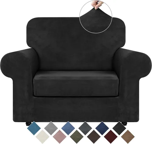 Vista 34 de WEERRW 4 Piezas Fundas de Terciopelo de Alta Elasticidad para Sofá de 3 Cojines Fundas de Sofá, Protector de Muebles Lavable con Parte Inferior