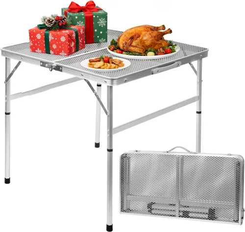 Vista 14 de 3 Ft Folding Camping Table, Adjustable Height 16.5-26 in, Metal Grill Table Negro