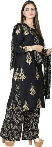 Vista 2 de Chandrakala Kurti Palazzo pantalón con traje Dupatta para mujer (K176-P)