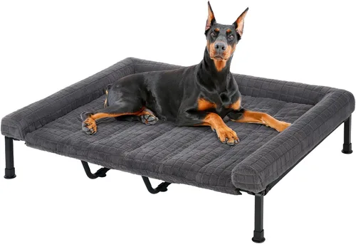 Vista 12 de Veehoo Cama Elevada para Perros de Tamaño Grande con Cojín Reforzado de Felpa Esponjosa, Cama Sofá Ortopédica Lavable para Perros, Catre Elevado