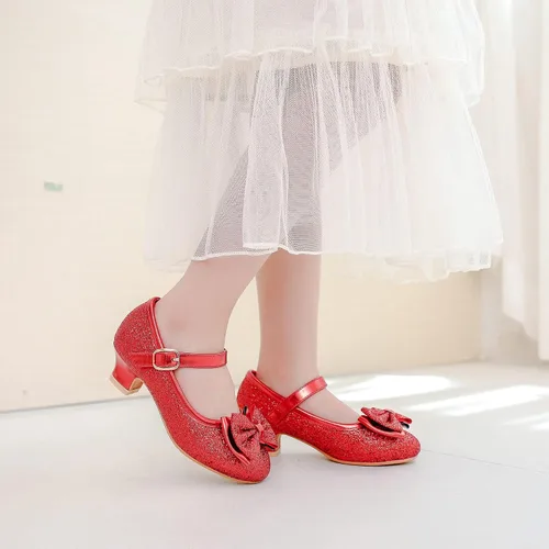 Vista 2 de Walofou Zapatos de vestir para niñas de flores, zapatos de tacón para fiesta de boda, zapatos planos de princesa Mary Jane para niños pequeños