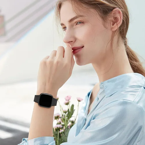 Vista 5 de WFEAGL Correa para Fitbit Versa, correa de cuero de grano superior para reloj inteligente Fitbit Versa Fitness (correa negra + hebilla negra)