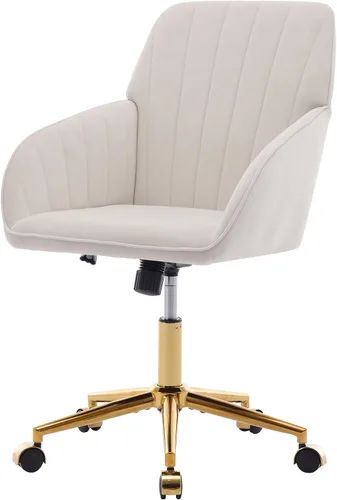Vista 6 de Silla de escritorio de oficina de terciopelo con ruedas y base dorada, moderna silla giratoria ajustable, sillas de tocador tapizadas con brazos