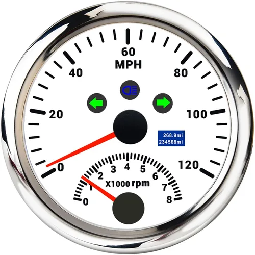 Vista 7 de ARTILAURA Velocímetro GPS 0-193 km/h con tacómetro 8000 RPM, medidor de 85 mm (3-3/8"), velocímetro GPS para barco con antena para automóvil, marino