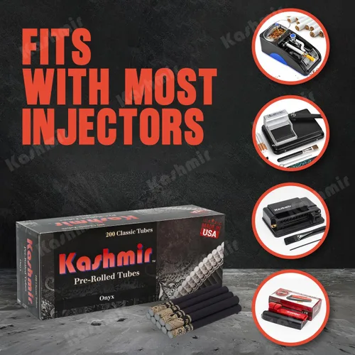 Vista 4 de Kashmir Tubos de cigarrillos con filtros, 200 unidades, tubos de papel vacíos de tamaño King Onyx de 3.307 in, tubos de filtro pendientes de patente