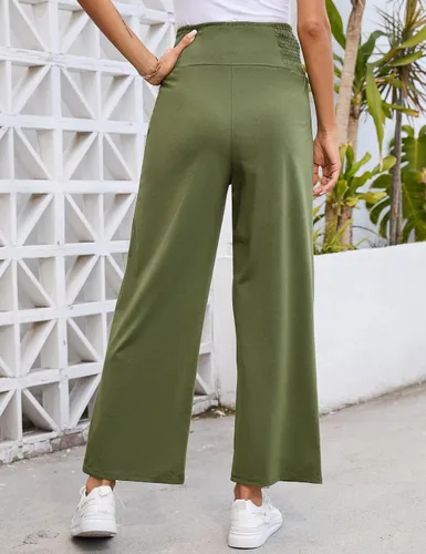 Vista 6 de Pantalones de maternidad para mujer, de cintura alta, con doble botonadura y pierna ancha, pantalones largos sueltos para embarazo, pantalones