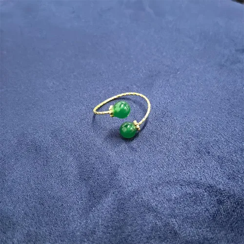 Vista 6 de Anillo abierto ajustable con bolas delicadas para mujer, chapado en oro, apilable, para boda, piedra de jade artificial, anillos de dedo de moda