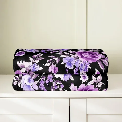 Vista 3 de Erosebridal Manta de rosa de 40 x 50 pulgadas, manta exótica de vellón floral de flores moradas para decoración de dormitorio, manta de franela