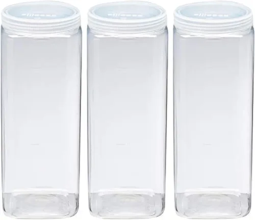 Vista 6 de Silicook - Tarro de plástico transparente, juego de 3, con forma cuadrada, transparente, contenedor de almacenamiento de alimentos, organización