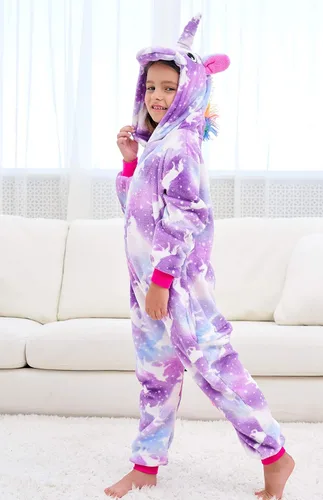 Vista 3 de Disfraz de unicornio con capucha para niñas, disfraz de una pieza para Halloween
