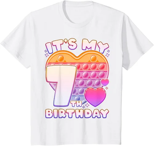 Vista 62 de Pop-it Birthday Girl 7 años de edad, Push it Pop Fidget Bubble Camiseta, Negro
