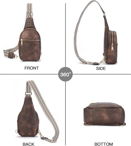 Vista 126 de Telena Riñonera pequeña para mujer, de cuero, cangureras, bolsa de pecho para mujer