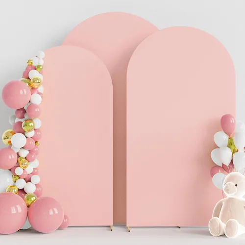 Vista 30 de Wokceer - Juego de 3 fundas de arco para telón de fondo, color beige 6FT,5FT,4FT Spandex Fitted Balloon Arch Cover Round Top Chiara Backdrop Cover