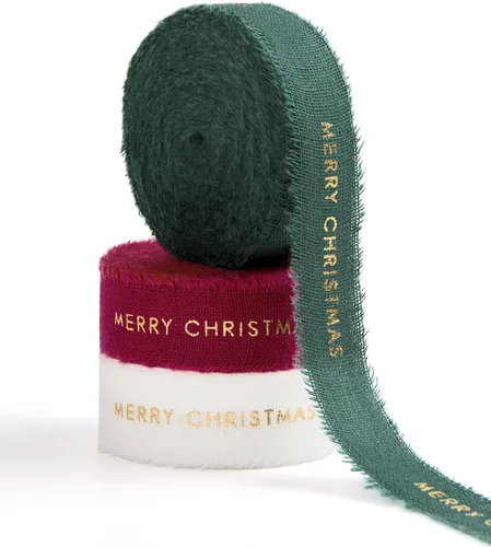 Vista 8 de Cinta de algodón de 5/8 pulgadas x 21 yardas, cinta de tela deshilachada hecha a mano verde oscuro para envoltura de regalos, invitaciones de boda