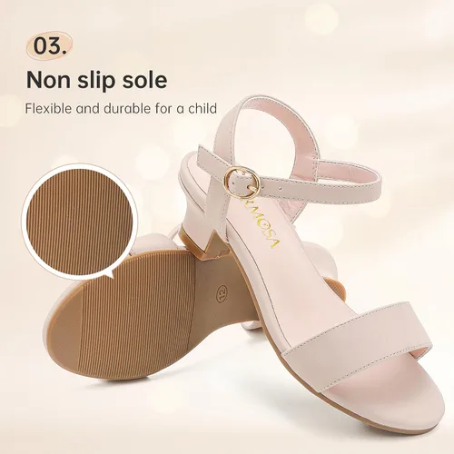 Vista 5 de Sandalias de tacón bajo para niñas, zapatos de vestir para bodas, fiestas, verano, puntera abierta, correa de tobillo para niños pequeños y grandes