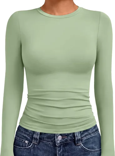 Vista 28 de AUTOMET - Camisetas ombligueras de manga larga para mujer, básicas, de compresión, para salir, otoño, ropa de moda del año 2000 Blanco