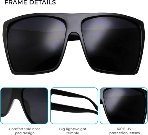 Vista 8 de grinderPUNCH - Gafas de sol de gran tamaño con parte superior plana, color negro
