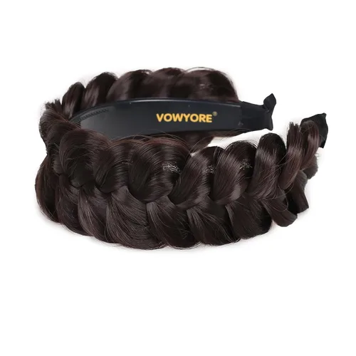 Vista 10 de Diadema trenzada de pelo sintético, aro de pelo clásico, grueso, ancho, trenzado, peluca de trenzas esponjosas, accesorio de belleza para mujeres