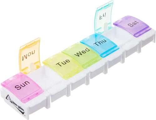 Vista 2 de Organizador semanal de pastillas de 7 días con diseño abierto de primavera y grandes compartimentos para contener medicamentos, vitaminas