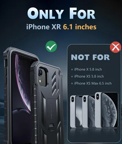 Vista 2 de FNTCASE Funda para iPhone XR: [Protector de pantalla y soporte integrados] [Protección contra caídas de grado militar] Funda de teléfono resistente