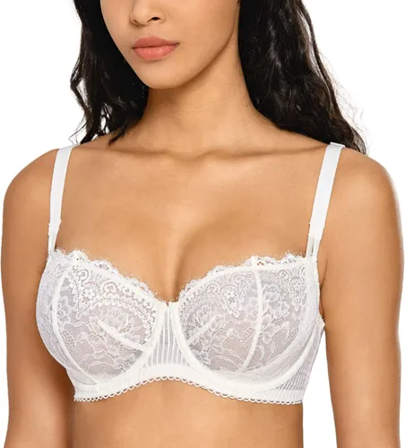Vista 5 de DOBREVA Sujetador sexy de encaje push up para mujer talla grande transparente balconette con aros sin forro