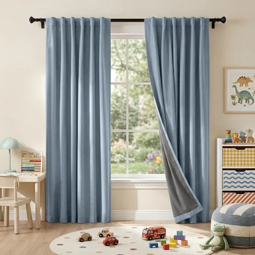 Vista 9 de RYB HOME Cortinas de lino texturizado 100% opacas de 84 pulgadas de largo, aislamiento térmico, privacidad, ahorro de energía para dormitorio, sala