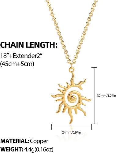 Vista 6 de SLOONG 14K Gold Plated Sun Necklace Charm Necklace for Women, Spiral Design Sun Pendant Necklace, Bohemian Style Elegant Sun Necklaces Jewelry Gift
