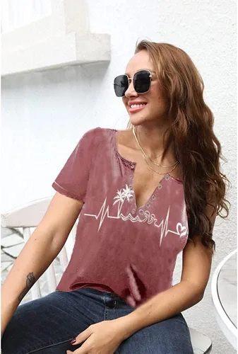 Vista 2 de Camiseta de manga corta con estampado de corazón para mujer, camiseta con estampado de corazón y estampado de corazón