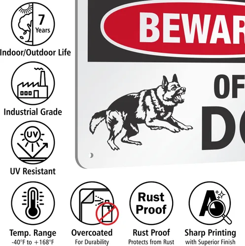 Vista 7 de SmartSign Letrero de metal con gráfico "Beware of The Dog" de 7 x 10 pulgadas, aluminio laminado a prueba de óxido, rojo, negro y blanco, fabricado