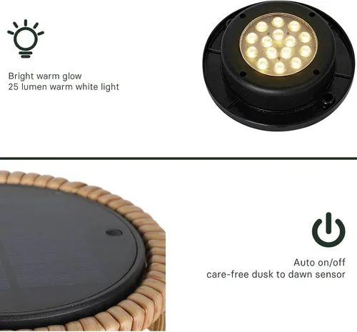 Vista 7 de Solar Yard Lámpara de pie para exteriores, luces de patio, farol con energía solar, resistente a la intemperie, luces de mimbre para terraza