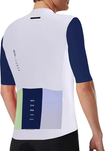 Vista 3 de GCRFL Maillot de ciclismo para hombre, manga corta, para bicicleta de carretera, camiseta de bicicleta, con bolsillo con cremallera, UPF 50+