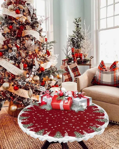 Vista 6 de Mantel redondo de Navidad de 55 a 60 pulgadas, impermeable, reutilizable, mantel elástico redondo ajustable para fiestas al aire libre, copo