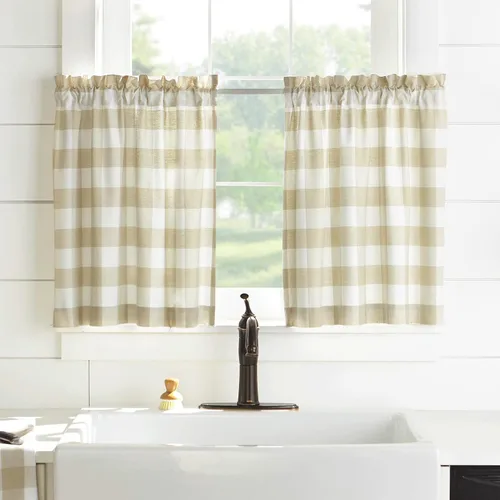 Vista 14 de Elrene Home Fashions Farmhouse Living Buffalo-Check Juego de cortinas de dos niveles para baño o cocina, 30" x 24" (Juego de 2 niveles), Gris/Blanco