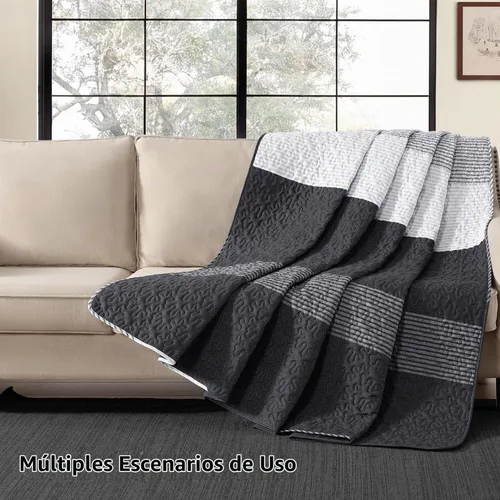 Vista 5 de Litanika Edredón tamaño Queen, juego de ropa de cama de 3 piezas a rayas 01 - Blanco y negro